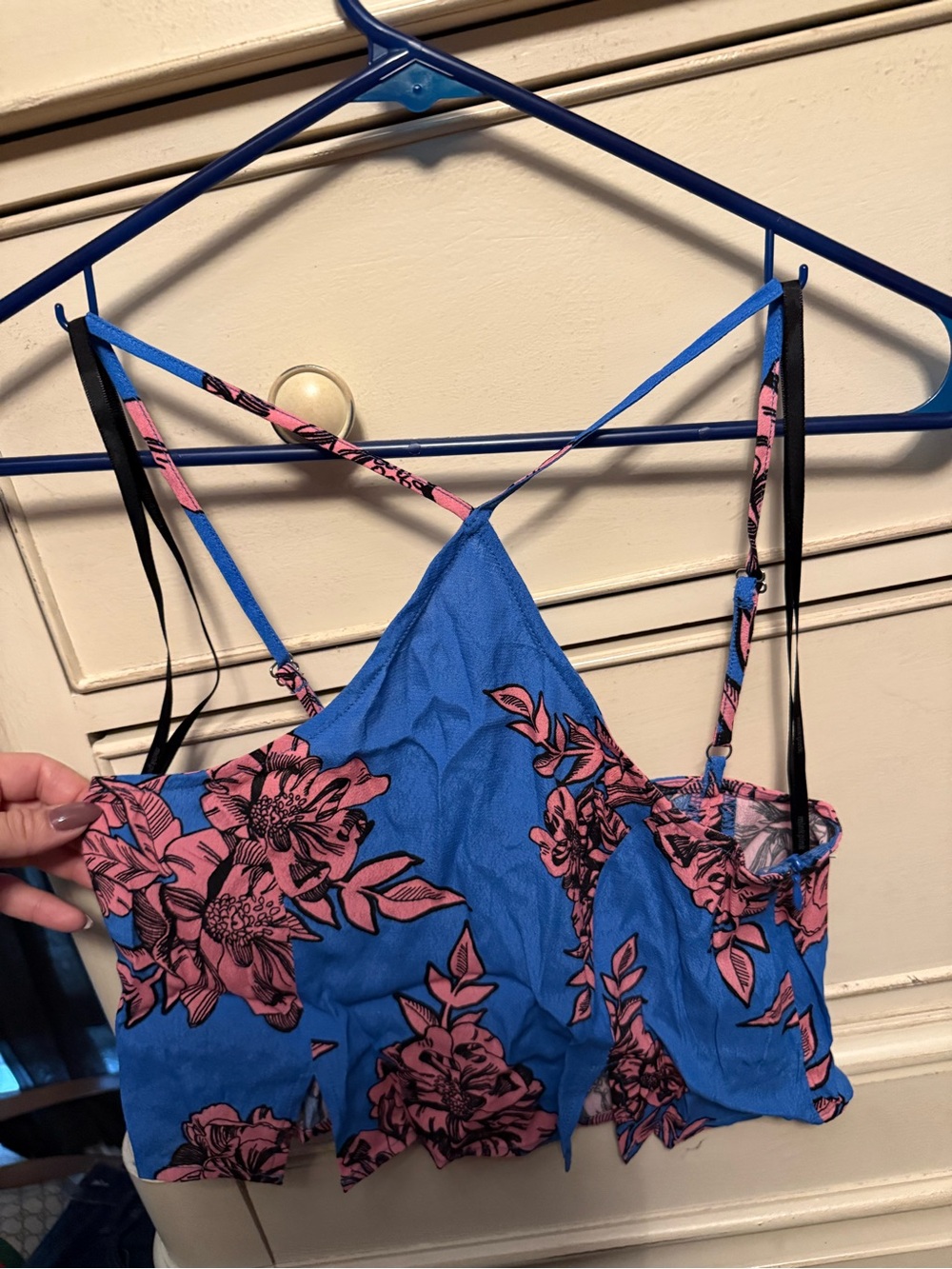 MINKPINK Blue and Pink Floral Cropped Cami Top